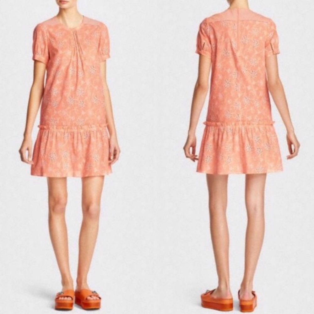 Coach Embroidered Floral Dress Peach Color 8 NEW
